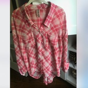 Free People sheer plaid blouse